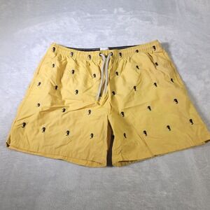 Warren Webber Swim Trunks Mens XXL Yellow Seahorse Embroidered Beachwear Shorts